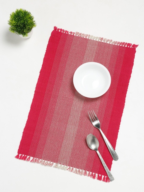 

Fabindia Set Of 6 Pink & Grey Woven-Design Cotton Table Placemats