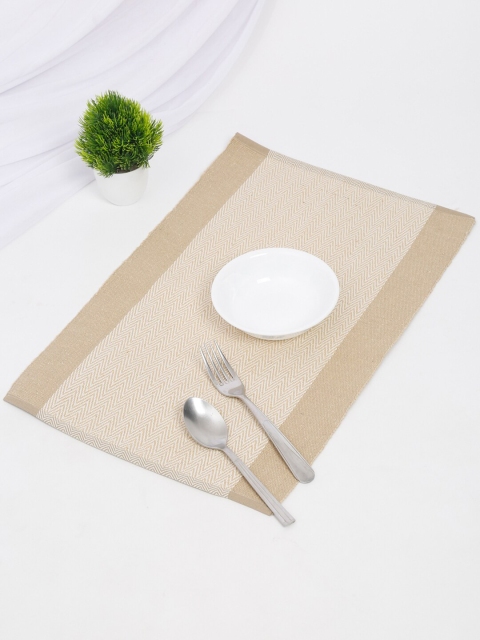 

Fabindia Set Of 4 Beige & Brown Woven-Design Cotton Table Placemats