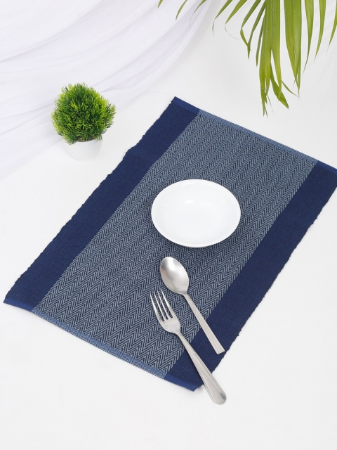 

Fabindia Set Of 4 Blue Woven-Design Cotton Table Placemats