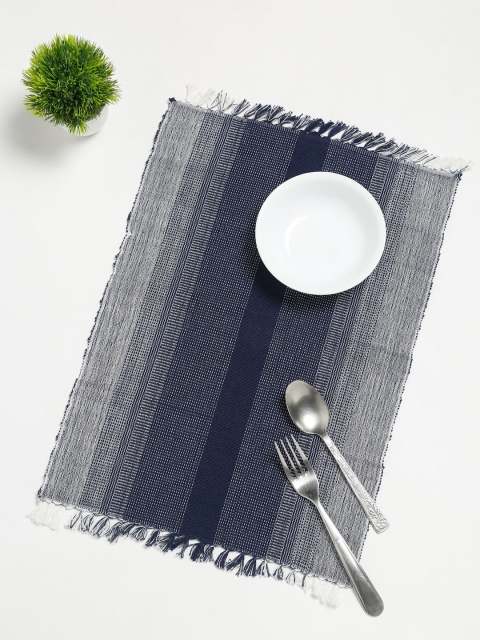 

Fabindia Set Of 4 Blue & White Striped Cotton Table Placemats