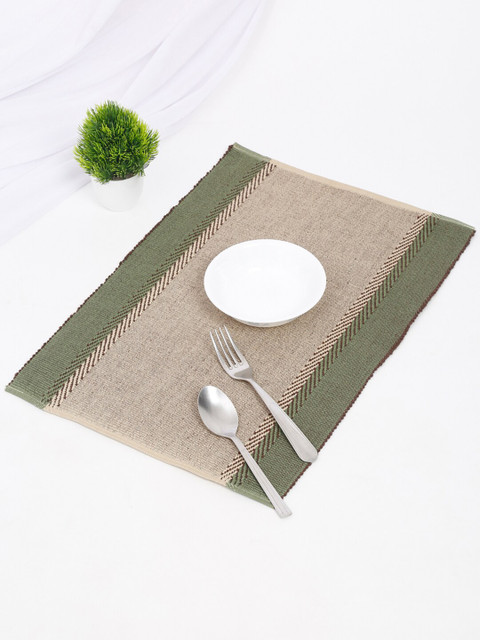 

Fabindia Set Of 6 Beige & Green Solid Cotton Table Placemats