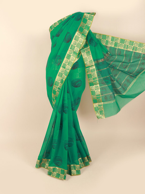 

Pothys Green & Black Ethnic Motifs Zari Silk Cotton Saree