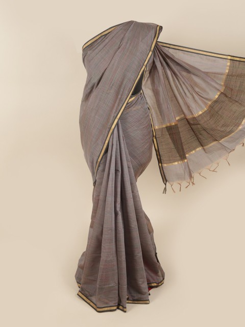 

Pothys Grey & Gold-Toned Zari Silk Cotton Saree