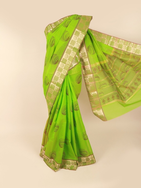 

Pothys Green & Gold-Toned Ethnic Motifs Zari Silk Cotton Saree