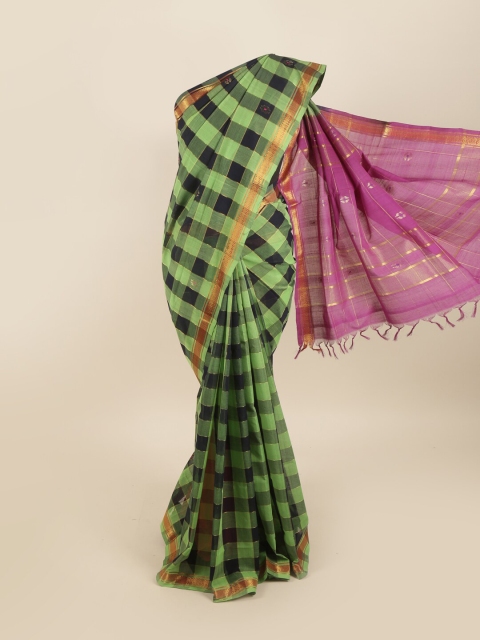 

Pothys Green & Black Checked Zari Pure Cotton Saree