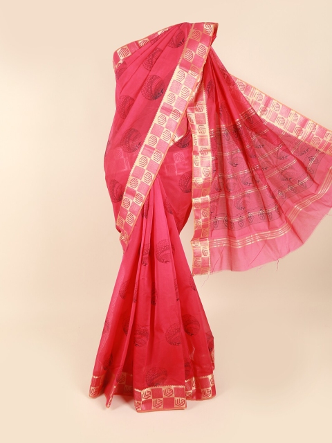 

Pothys Magenta & Gold-Toned Ethnic Motifs Zari Silk Cotton Saree