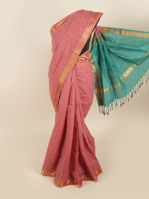 

Pothys Pink & Green Checked Zari Pure Cotton Saree
