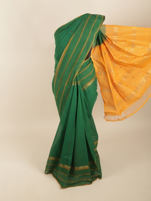 

Pothys Green & Yellow Zari Pure Cotton Saree