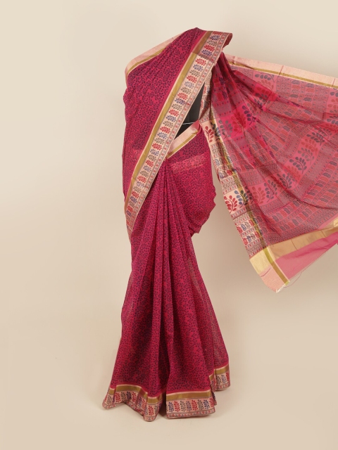 

Pothys Magenta & Blue Floral Silk Cotton Saree