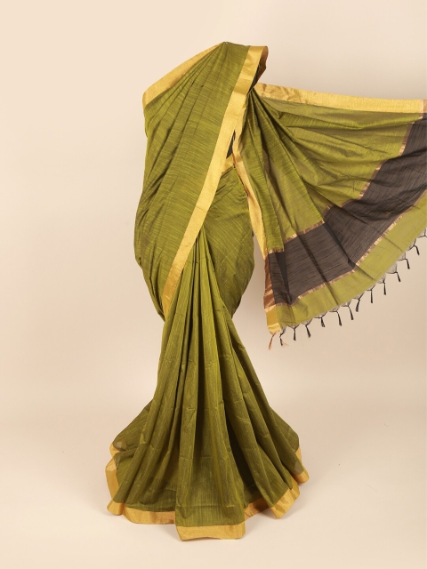 

Pothys Green & Gold-Toned Zari Silk Cotton Saree