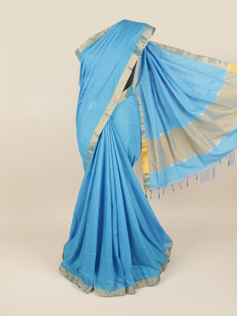 

Pothys Blue & Yellow Zari Silk Cotton Saree