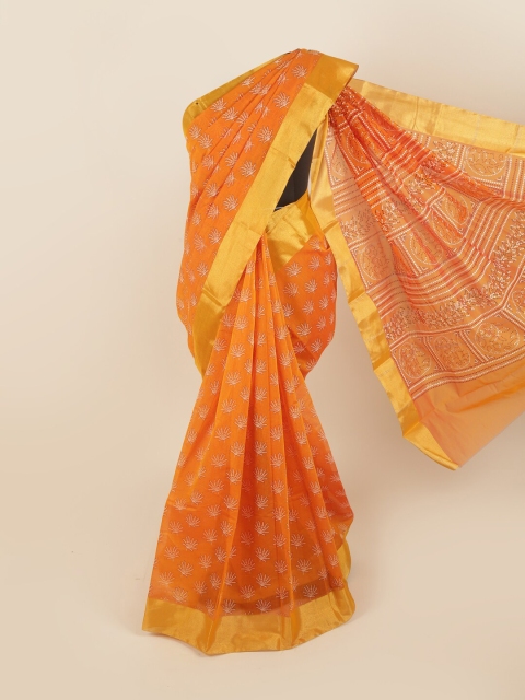 

Pothys Orange & Gold-Toned Ethnic Motifs Zari Silk Cotton Saree