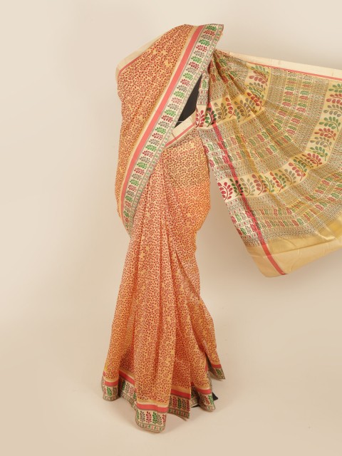 

Pothys Mustard & Red Floral Zari Silk Cotton Saree
