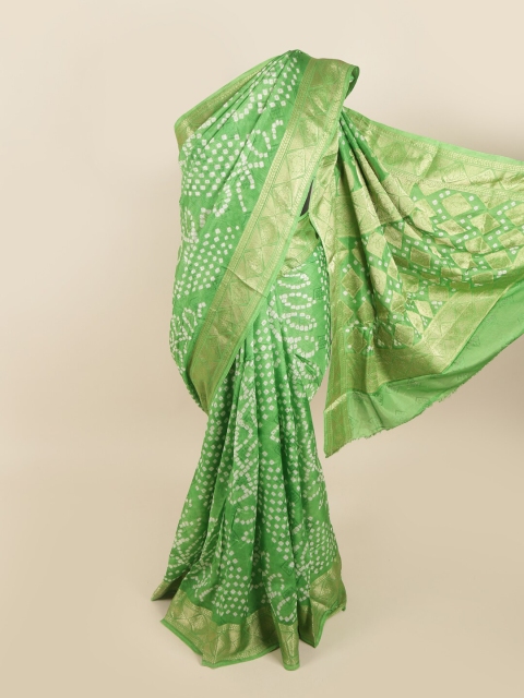 

Pothys Green & White Bandhani Zari Art Silk Saree
