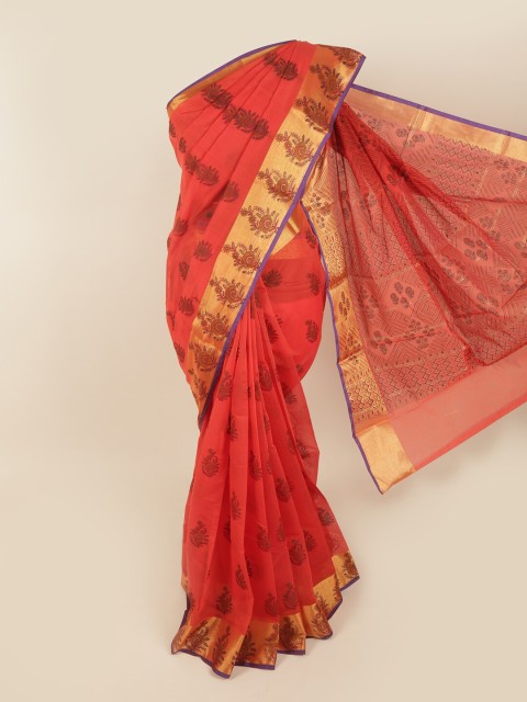 

Pothys Red & Gold-Toned Ethnic Motifs Silk Cotton Saree