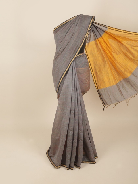 

Pothys Grey & Orange Zari Silk Cotton Saree