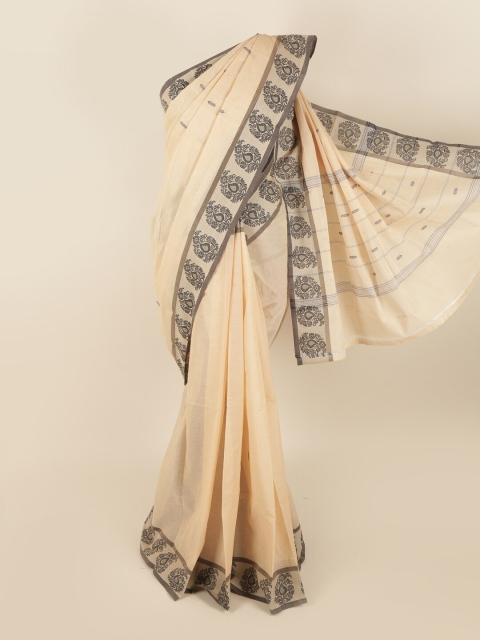 

Pothys Cream-Coloured & Black Pure Cotton Saree