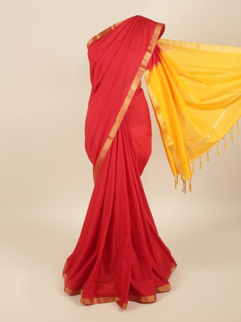 

Pothys Red & Yellow Zari Silk Cotton Saree