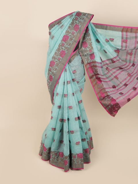 

Pothys Blue & Purple Floral Chanderi Saree