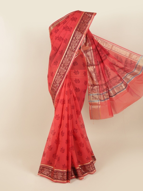 

Pothys Peach-Coloured & Maroon Ethnic Motifs Zari Silk Cotton Saree