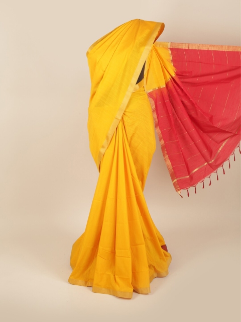 

Pothys Yellow & Red Zari Silk Cotton Saree