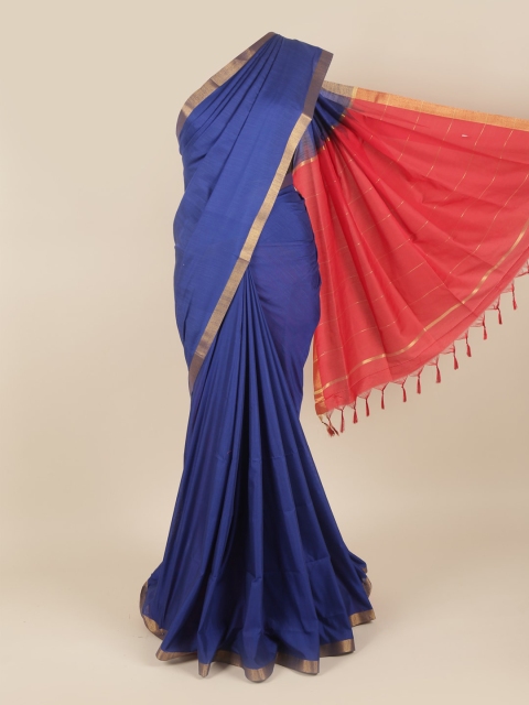 

Pothys Blue & Red Zari Silk Cotton Saree