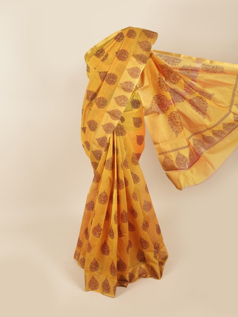 

Pothys Yellow & Maroon Ethnic Motifs Silk Cotton Saree