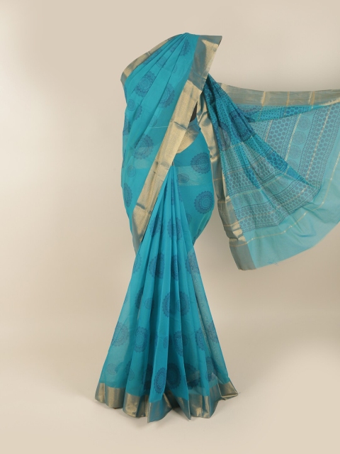 

Pothys Blue & Gold-Toned Ethnic Motifs Zari Silk Cotton Saree