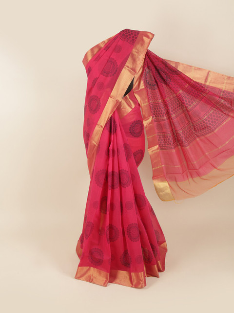 

Pothys Magenta & Navy Blue Ethnic Motifs Zari Silk Cotton Saree
