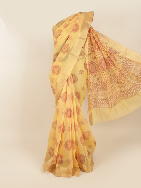 

Pothys Cream-Coloured & Red Ethnic Motifs Zari Silk Cotton Saree