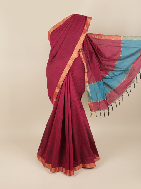 

Pothys Magenta & Blue Zari Silk Cotton Saree