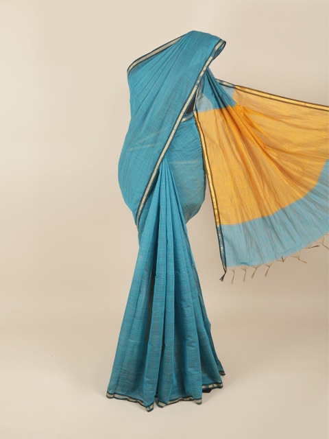 

Pothys Blue & Yellow Zari Silk Cotton Saree