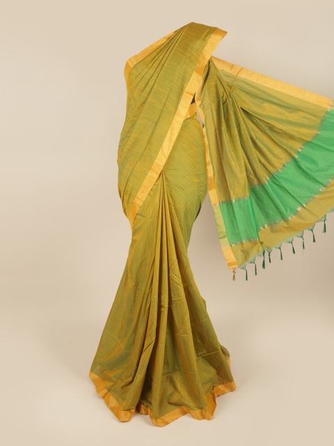 

Pothys Green & Gold-Toned Zari Silk Cotton Saree