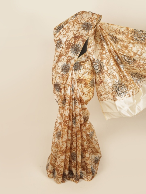 

Pothys Cream-Coloured & Brown Silk Cotton Saree