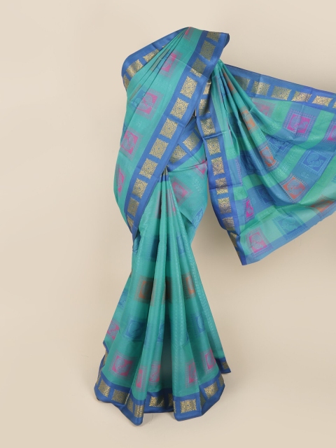 

Pothys Blue & Pink Woven Design Zari Chanderi Saree