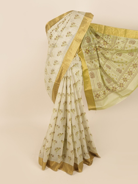 

Pothys White & Green Ethnic Motifs Zari Chanderi Saree