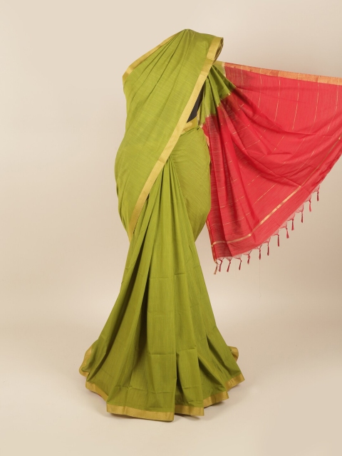 

Pothys Green & Red Zari Silk Cotton Saree