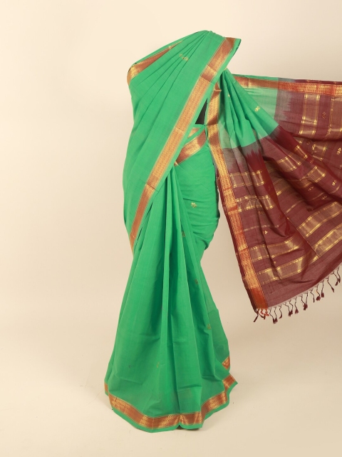 

Pothys Green & Gold-Toned Zari Pure Cotton Saree