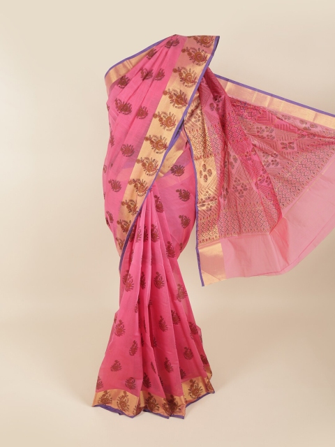 

Pothys Pink & Gold-Toned Ethnic Motifs Zari Silk Cotton Saree