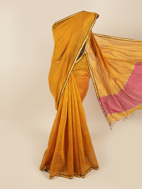 

Pothys Mustard & Pink Zari Silk Cotton Saree