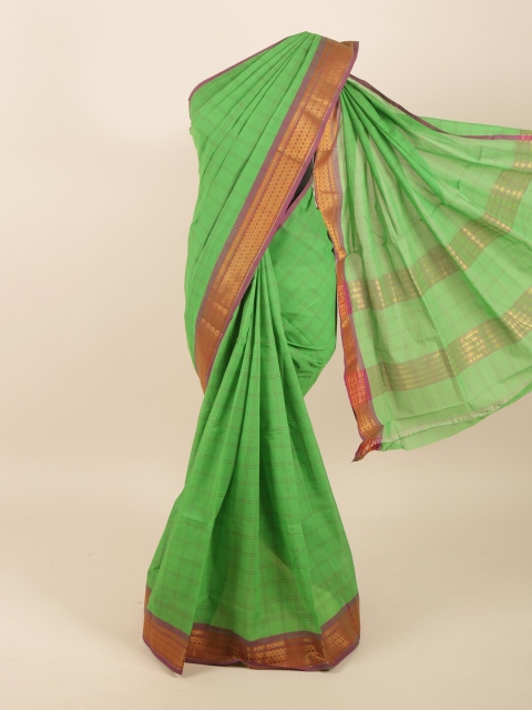 

Pothys Green & Purple Checked Zari Pure Cotton Saree
