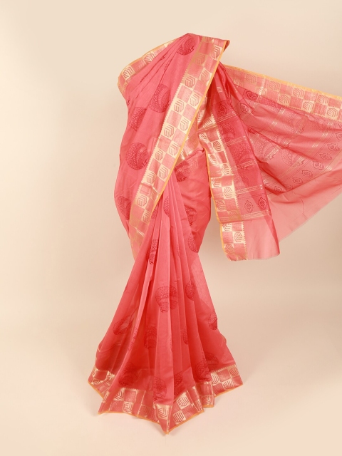 

Pothys Peach-Coloured & Gold-Toned Ethnic Motifs Zari Silk Cotton Saree