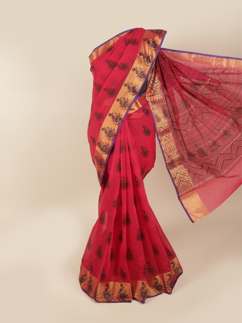 

Pothys Magenta & Blue Ethnic Motifs Zari Silk Cotton Saree