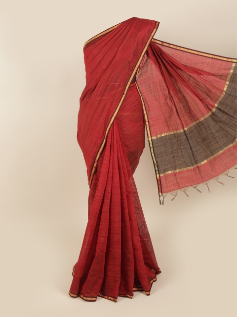 

Pothys Maroon & Gold-Toned Zari Silk Cotton Saree