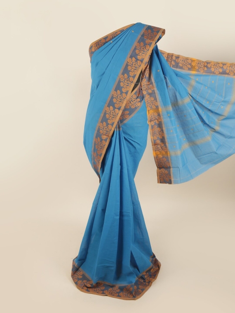

Pothys Blue & Gold-Toned Woven Design Pure Cotton Chettinadu Saree