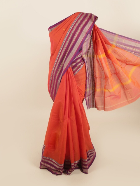 

Pothys Orange & Purple Zari Pure Cotton Chettinadu Saree