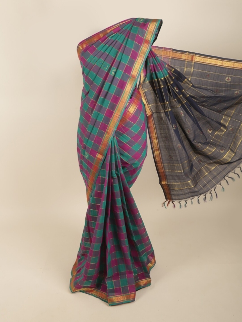 

Pothys Green & Pink Checked Zari Pure Cotton Saree