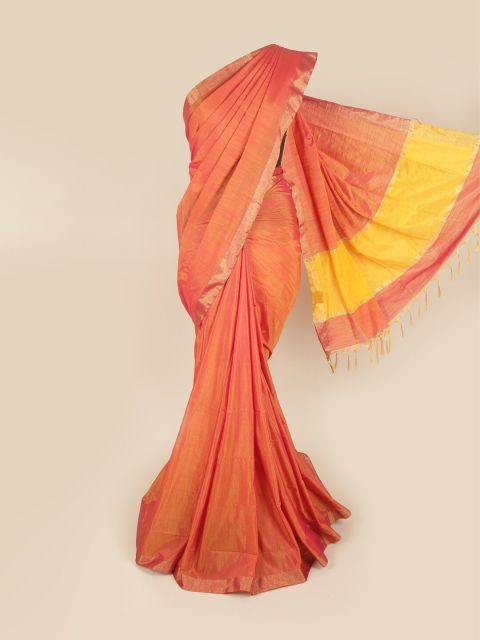 

Pothys Orange & Yellow Zari Silk Cotton Saree