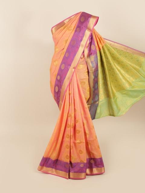 

Pothys Peach-Coloured & Purple Woven Design Zari Silk Cotton Saree