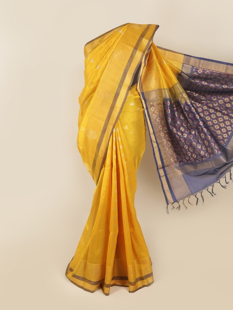 

Pothys Yellow & Blue Woven Design Zari Silk Cotton Saree
